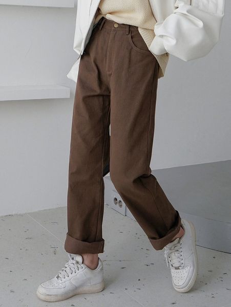 

dazy high waist straight leg pants q622#, Black;white