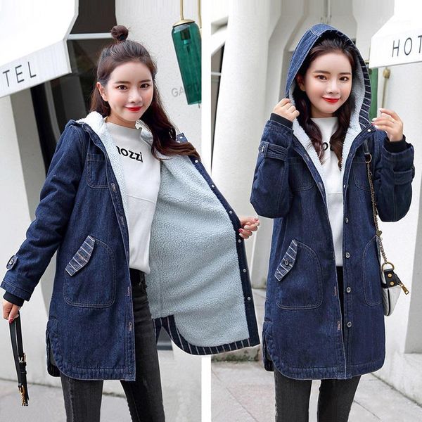 

autumn winter women jean jacket fur lining denim jacket for women plus size 5xl hooded jean coat female warm denim long outwear1, Black;brown