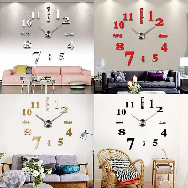 

diy 3d mirror watch surface sticker modern large wall clock home decorative