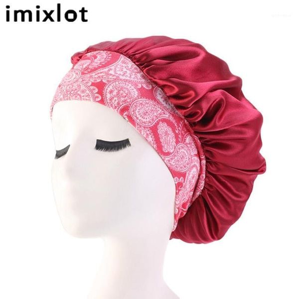 

imixlot satin lace sleeping hat night sleep cap hair care satin bonnet for women wide-brimmed hairband night cap1, Blue;gray