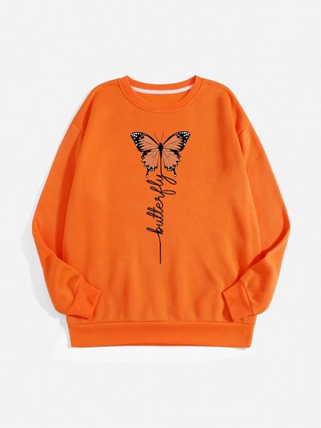 

letter & butterfly print thermal pullover 45jx#, White;black
