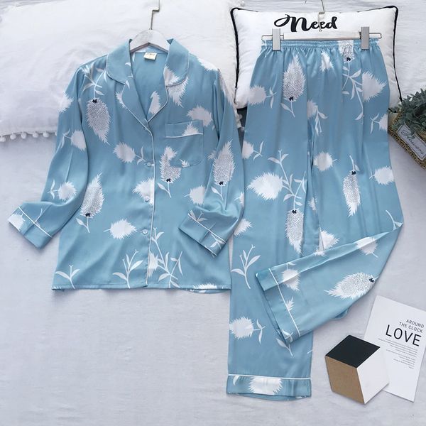 

casual pajamas suit for women 2pcs sleepwear satin shirt&pants nightwear kimono bathrobe gown silky print sleep set nightgown, Black;red