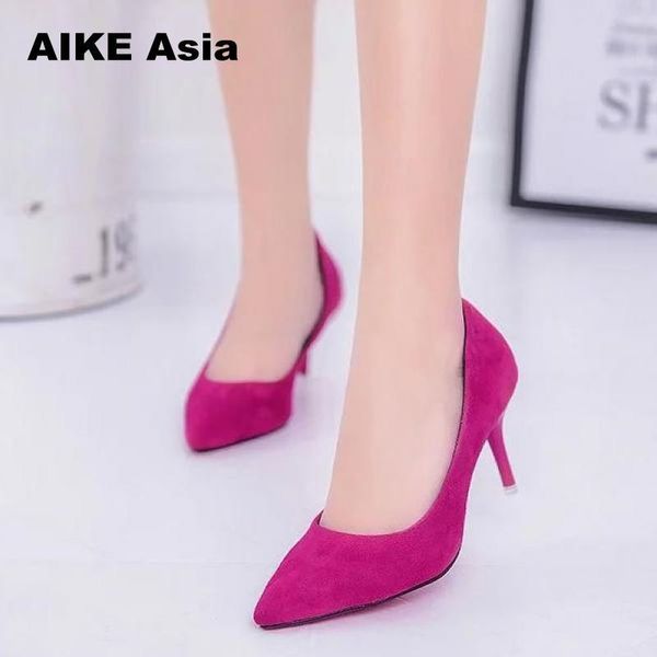 

plus size ol office lady shoes faux suede high heels woman shoes pointed toe dress shoes basic pumps women boat zapatos mujer y200113, Black