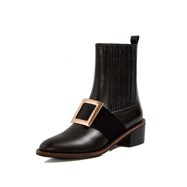 

arrival 2021 new feminine genuine thick heels toe fashion boots winter fyyl, Black