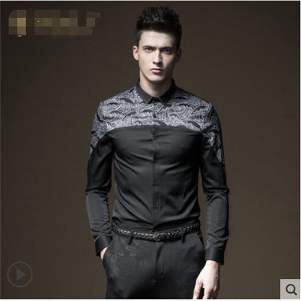 

2021 new lean autumn of men printed on long shirt. ejev, Black
