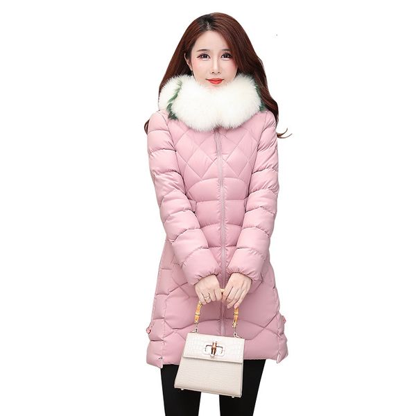 

women winter plus size big fur collar leisure warmth down cotton jacket solid color wild hooded women's parka, Black