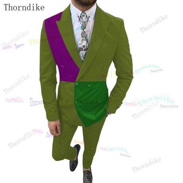 

thorndike arm green double breasted men's suits peaked lapel blazer groom tuxedos wedding prom party masculino slim t1090, White;black