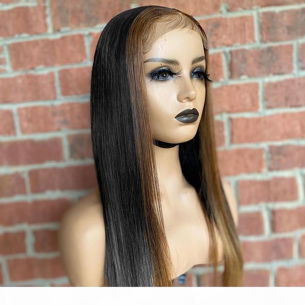 

2x4 2x6 straight honey ombre color highlight wig 150% lace front human hair wigs for women remy brazilian invisible pre plucked, Black;brown