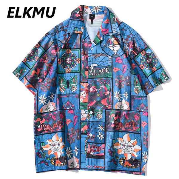 

men's casual shirts elkmu hawaiian shirt flowers graffiti harajuku summer beach hip hop holiday male streetwear short sleeve he513, White;black