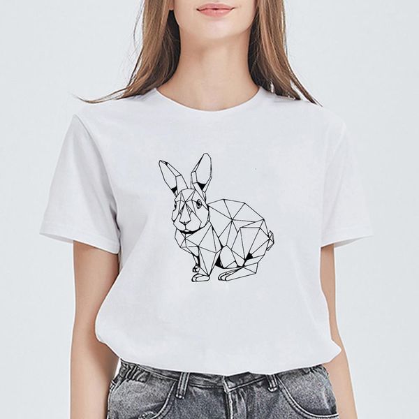 

new t-shirt female ropa mujer hip hop gym t shirts women pop harajuku cool pretty kawaii geometric rabbit tshirt, White