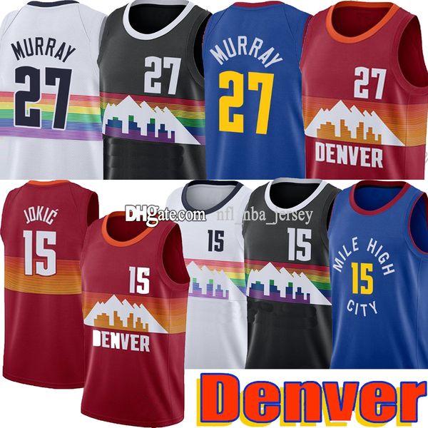 

nikola 15 basketball jokic jersey jamal 27 murray jerseys denvers jersey new 2021 city red skyline uniform, Black;red