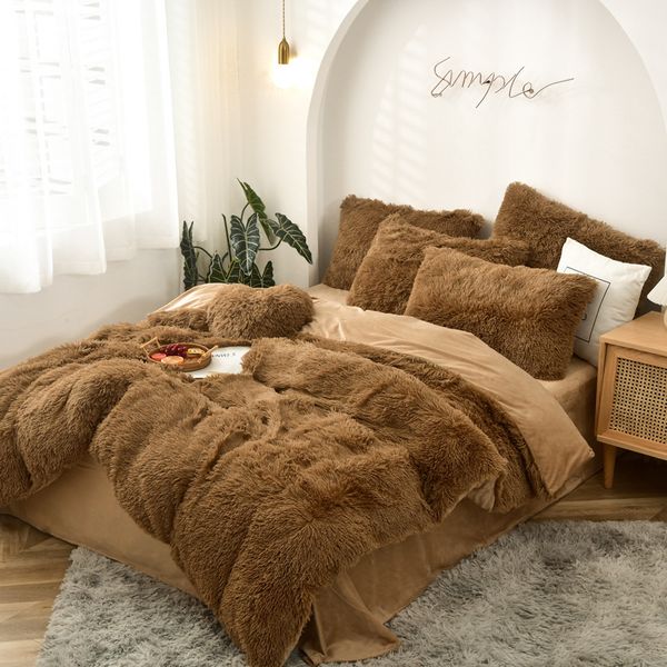 Conjuntos de cama Mink Four Parte Set Plush Crystal Veludo Veludo Velvet Colcha Folha Folha Capa Caso Edulters Quilt Cama Ternos 2021