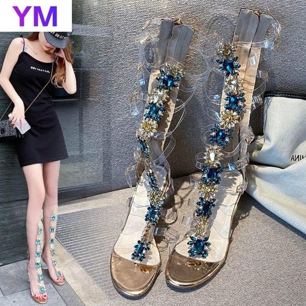 

sandals gladiator 2021 fashion spring summer women pvc ankle strap shoes crystal casual over heel sandalias de tacon, Black