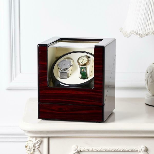 

2 slot watch winder automatic rotation wood display case storage organizer new