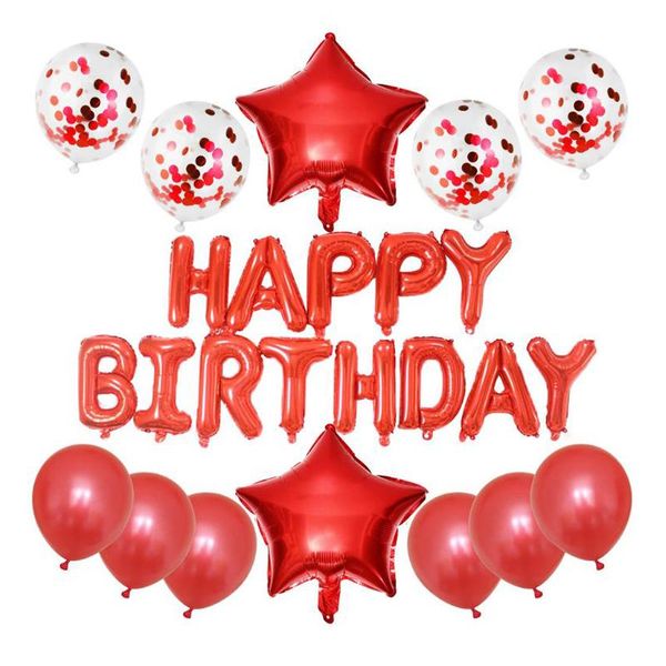 

1set 16inch happy birthday letter foil balloons 12inch red gold confetti latex balls birthday party decorations kids air globos