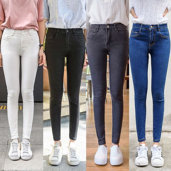 

high waisted jeans women's korean slim fit elastic skinny versatile pencil girls tight pants, Blue