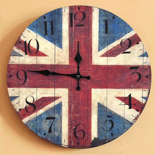 

vintage wooden wall clock fashion flags clocks shabby chic living room home decor round hanging wall clocks british style q bbygkt