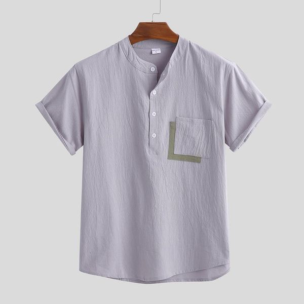 

mens shirt blouse short sleeve baggy buttons summer solid comfortable pure cotton and linen casual loose holiday shirts tee, White;black