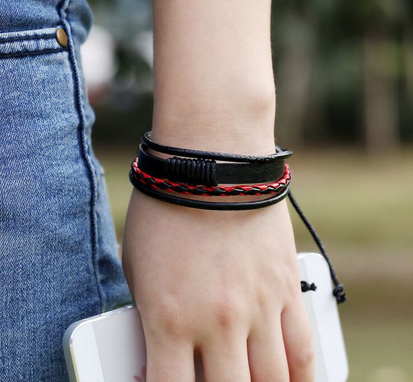 

handmade genuine weave multilayer wrap leather hemp bracelet with braided rope fashion jewelry
