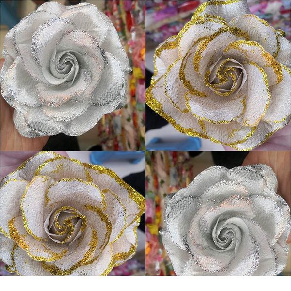 

30pcs gold rose artificial silk flowers heads for wedding decoration diy wreath gift box scrapbooking craft fake flo bbyaac