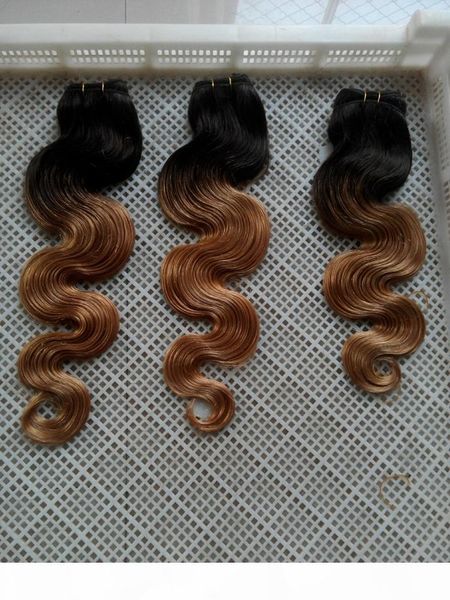 

t1 27 ombre two tones double weft hair extension 100% human hair weave 10-30 inchs brazilian body wave hair weaving, Black