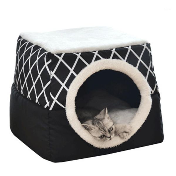 

cat beds & furniture pet space house villa closed square round hole nest flannel bed supplies 1