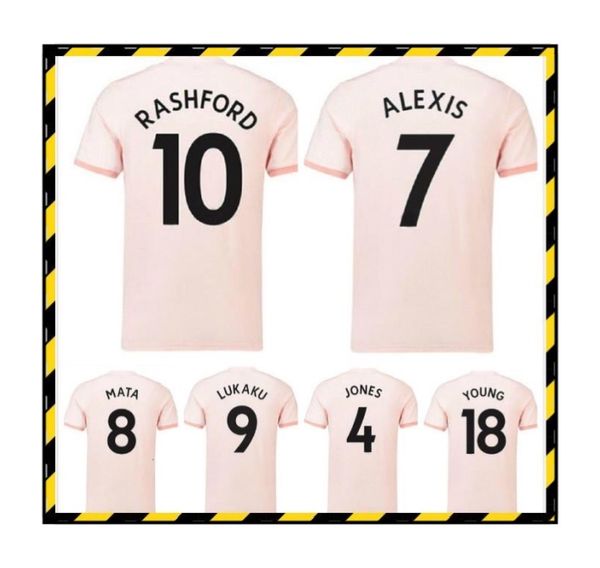 

2018 retro alexis pogba rashford away pink soccer jersey 18/19 men sport football shirt, Black;yellow