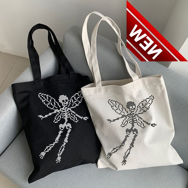 

hip-hop punk vintage ins women shoulder harajuku butterfly skull print canvas gothic casual large-capacity shopper bags