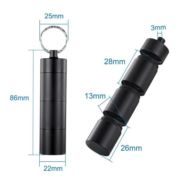 

multi port portable seal aluminum alloy pill boxes with 6pcs rubber ring and 1pcs iron key ring mixed color 86x22mm hole wmtgvb