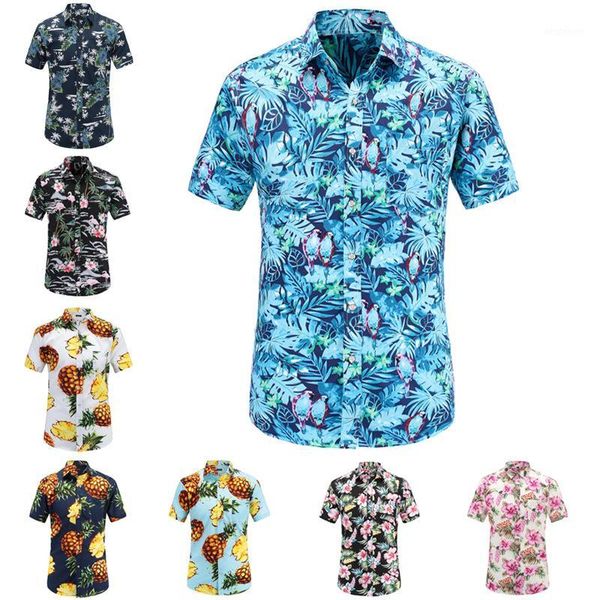 

men's casual shirts men's short sleeve hawaiian shirt fashion trend print beach casual1, White;black