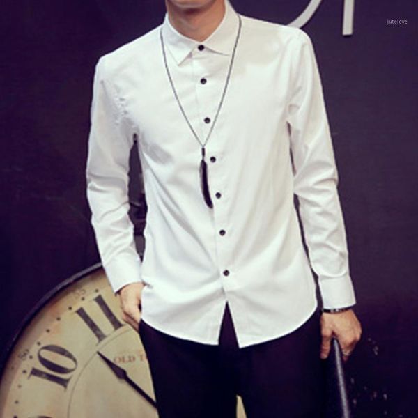 

spring cotton solid business men shirt casual buttons fashion gift long sleeve white daily slim1, White;black