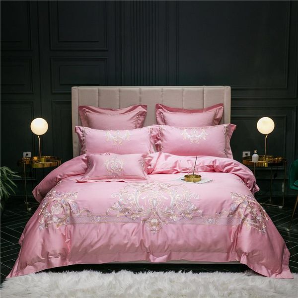 

35 green red pink champagne 100s egyptian cotton bedding set gold royal embroidery duvet cover bed sheet/linen pillowcases