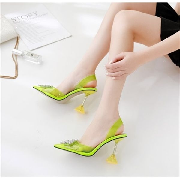 

2021 new crystal sunflower explosions glass wine and high heel points thin-heeled sandals for women 00zn, Black