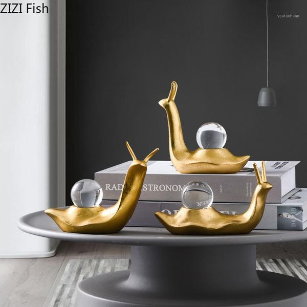 

decorative objects & figurines golden snail abstract animal statue crystal shell simple resin home decoration accessories modern1