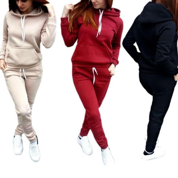 

new 2 piece set for women hooded clothing +pants sport warm clothes ladies solid tracksuit women set pants suit female, Gray
