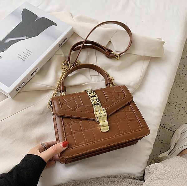 

factory wholesale women handbag street trend embossed leather handbag gold buckle fashion shoulder bag new stone women messenger bag, Black;red