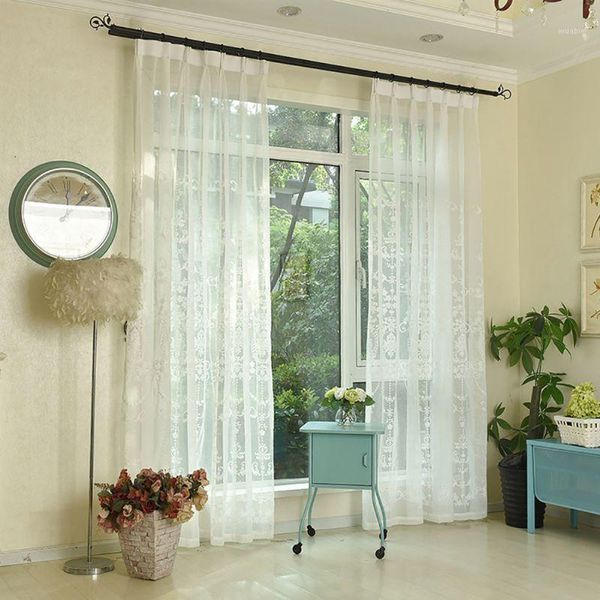 

solid white embroidery tulle window curtains bedroom curtain living room floral jacquard sheer kitchen curtains drapes1