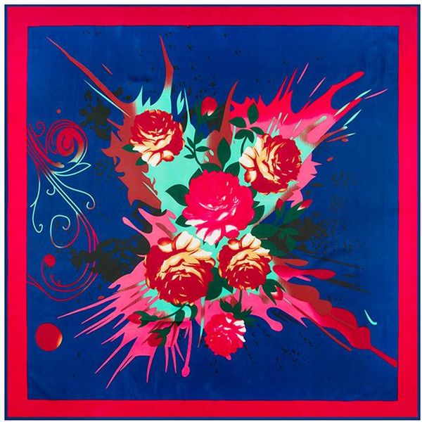 

100% silk square scarf women scarves national wind flower print bandana female designer shawl and wrap muslim lady foulard sqczep pingtoy, Black
