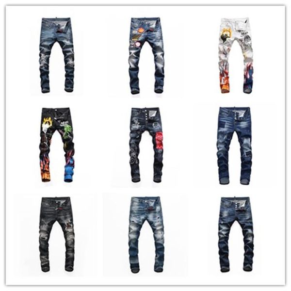

2020 new brand jeans mens jeans men denim black jeans for men embroidery pants fashion holes trousers italy size 44-54, Blue