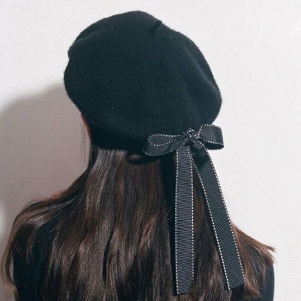 

fasion women soft bow elegant berets winter warm hat1, Blue;gray