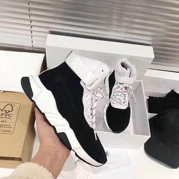 

2021 high-end fashion knitted alphabet socks shoes sneakers speed flat training shoes men and women elastic stocking boots with original box, Black