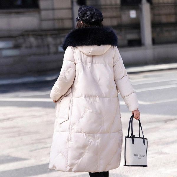 

women winter jacket coat long parkas thick warm outwear fur hodded womens cotton coats jackets overcoat #3o96, Black