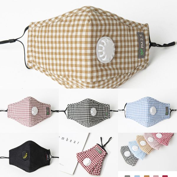 

factoryjwkwwith valve pm2.5 plaid anti-fog breathable mask washable adjustable cotton facial cover soft outdoor mouth filters masks