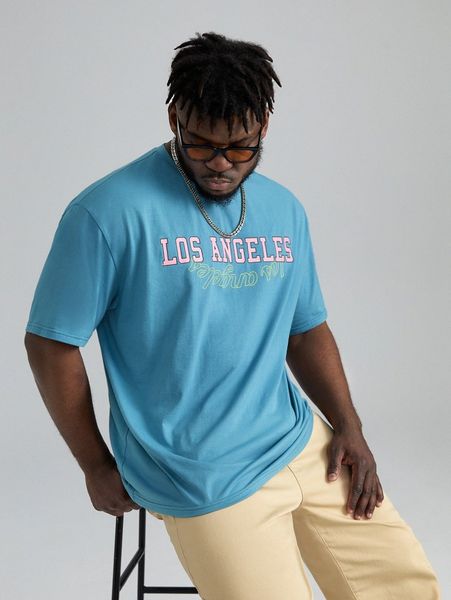 

extended sizes men letter graphic round neck tee y7dg#, White;black