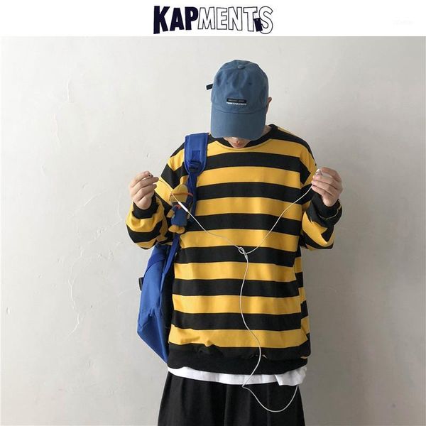 

men's hoodies & sweatshirts kapments men korean harajuku striped casual 2021 mens streetwear sweatshirt couple japan style fashion clot, Black