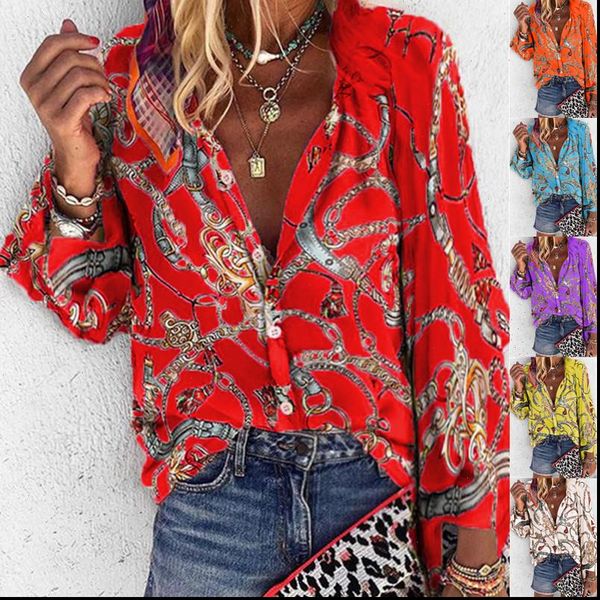 

fashion long sleeve print buttons casual womens and blouses 2021 spring autumn office women shirts plus size 5xl blusas, White