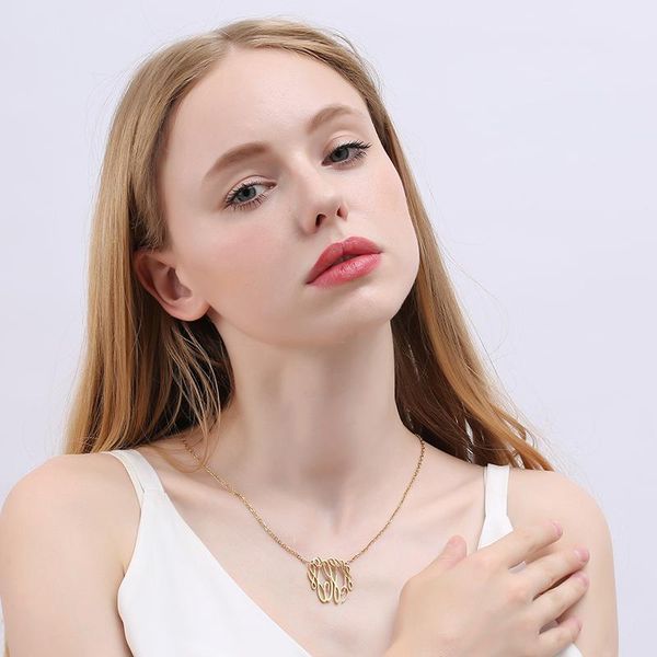 

pendant necklaces polishedplus customized necklace letter h baroque style clavicle chain simple hollow stainless steel for women birthday gi, Silver