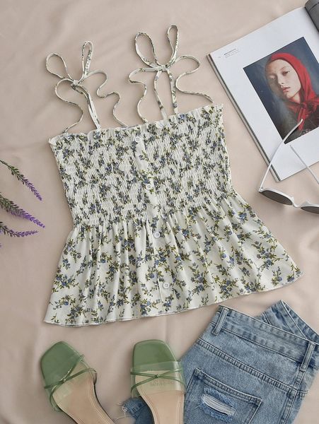 

ditsy floral shirred cami r6js#, White