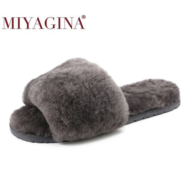 

100% natural sheepskin winter warm fur slippers women home shoes indoor slipper luxury wool slippers woman casual slippers y201026, Black