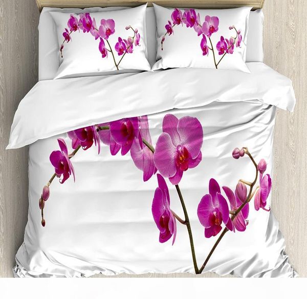 

magenta duvet cover set wild orchids petal florets branch romantic flower exotic plant nature artistic print bedding set violet